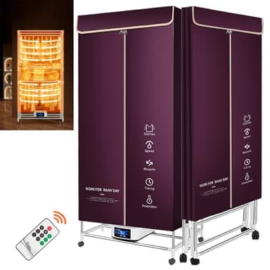 Ddasam Secadora pequeña, secadoras portatiles,Secadora de Ropa eléctrica para el hogar Máquina Secadora Rápida 2200W Tubo De Acero Inoxidable, Tendedero De Ropa Calentado Con Ruedas