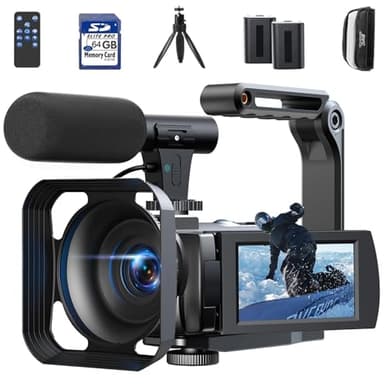 Camara de Video 5K, 56MP WiFi Camara Vlog Youtuber, Digital Zoom 16X Pantalla táctil 3" IR Visión Nocturna Videocamara, Camcorder Video Camera con 2 Baterías, Tarjeta de 64 GB, Mando, Micrófono