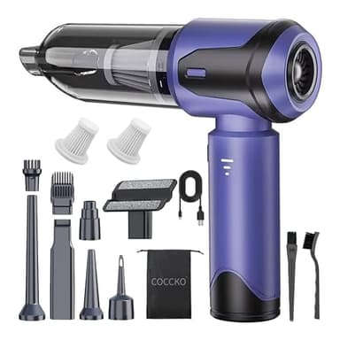 COCCKO Aspirador de Mano, 15000Pa/100W Mini Aspirador Recargable, 4 en 1 Aspiradoras de Mano Coche,3 Niveles de Succión,Aspirador sin Cable para Coche,para Uso en la Oficina, el hogar, la Cocina