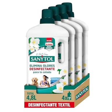 Sanytol – Desinfectante Textil, Elimina Gérmenes y Malos Olores de la Ropa Sin Lejía - Pack de 4 x 1200 ML = 4,8L