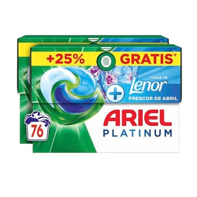 ARIEL PODS Platinum Detergente Lavadora Liquido 76 Capsulas/Pastillas, Jabon Frescor de Abril, Limpieza Profunda Incluso en Ciclos Mas Frios