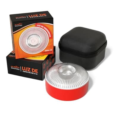 KULTIMA® Luz V16 Homologada DGT de Emergencia para Coches y Motos con una Funda. Avería (1 Km Visibilidad) Baliza Luz Naranja Intermitente y Blanca Fija Base Imantada (ROJA)