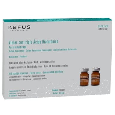 KEFUS Viales serum triple Ácido Hialurónico multicapa con niacinamida y pantenol – Hidratación, Reafirmación y Antiedad | 10 ud x 5 ml | No inyectable. Tratamientos microneedling Dermapen