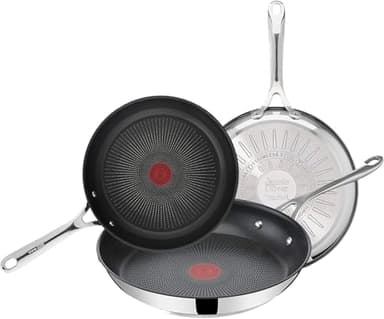 Tefal Jamie Oliver - Juego de 3 Sartenes 20/24/28 cm, Apto inducción, antiadherente, revestimiento titanio, Thermo-signal, apto lavavajillas y horno, acero inoxidable