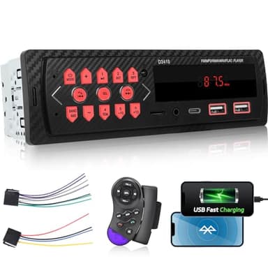 Radio de Coche 1 Din - Radio de Coche Bluetooth con Doble Manos Libres Bluetooth, Radio FM, Puerto USB/Tipo-C/TF/AUX, Memoria de Apagado, Conexión de Protección, Grabación de Audio + Control del Volan