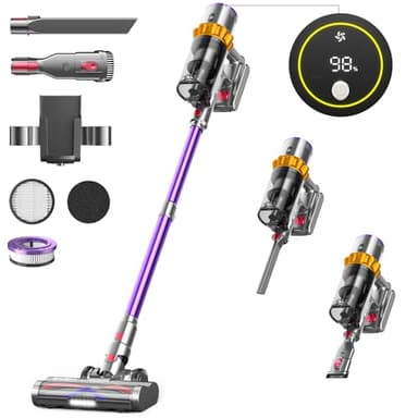 45Kpa/550W/70Mins Aspiradora sin Cable, Aspiradora Escoba sin Cable de 1.6 L/Pantalla Táctil LED,Capa de Filtración de 8 Etapas, Autocargable,Adecuado para Suelos/Alfombras/Pelo de Animales