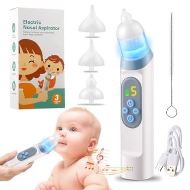 Mosca Bebé Eléctrica Partes Nasal, Bebe Aspirador Nasal 5 Niveles de Potencia de Succión 3 Tips, Seguridad Higiénica para Recién Nacidos y Niños, Nariz Bebe Eléctrica