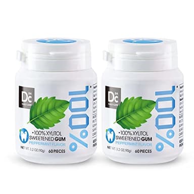 DC24 DAILY CARE Goma de mascar de menta 100% xilitol, sin aspartamo, sin azúcar, sabores naturales, sin gluten, vegano, 60 piezas, paquete de 2