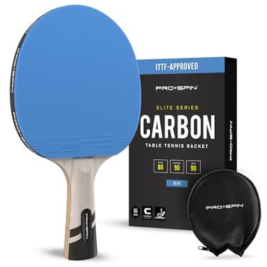 PRO-SPIN Palas de Ping Pong - Homologada por la ITTF con Fibra de Carbono| Madera 7-Ply, Goma Ofensiva, Esponja 2 mm (Azul, Pack de 1)