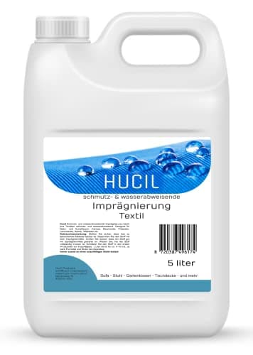 Hucil Impermeabilizante Textil 5 Litros – Impermeabilizador de Tejidos con Efecto Repelente al Agua para Toldos, Tiendas de Campaña, Capotas, Muebles, Ropa y Calzado