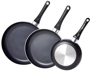 Amazon Basics Set de sartenes antiadherentes, 3 Unidads - 20 cm, 25 cm y 30 cm, Negro