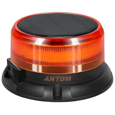 AnTom Baliza LED con batería solar 9 modos de parpadeo 12V 24V luz V16 homologada DGT magnética con cable y cable USB para coche, camión, tractor, carrito de golf, vehículos de emergencia, obras