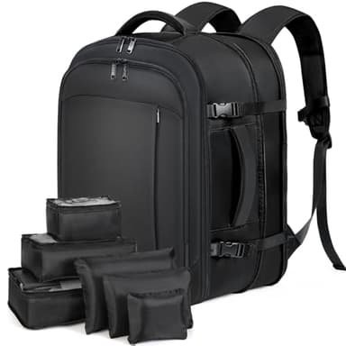 Lekespring Mochila Viaje Cabina Avion Extensible (30L-40L) | Mochila Viaje Mujer Hombre con 6 Bolsas Organizadoras- Vueling Iberia United Ryanair Air Europa - Expandible Negro