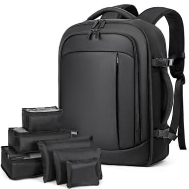 Lekespring Mochila de Viaje para Cabina de Avión 40x20x25 (20L), con Compartimento Húmedo y 6 Bolsas Organizadoras - Negocios y Escuela - Negro