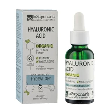 La Saponaria | Sérum Facial Hidratante Ecológico Certificado con Ácido Hialurónico Puro, Rellenador Antiarrugas y Reafirmante, con Extractos Naturales, para Piel Luminosa y Suave – 30 ml