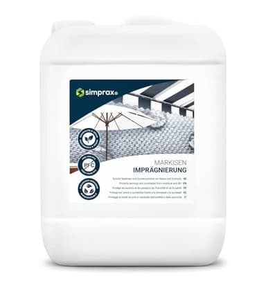 simprax® Spray Impermeabilizante Textil para Toldos, Lonas y Tejidos de Exterior, Duradero y Resistente a Los Rayos UV - Certificado Oeko-Tex - Spray Impregnante Ecológico y Transparente - 5 L