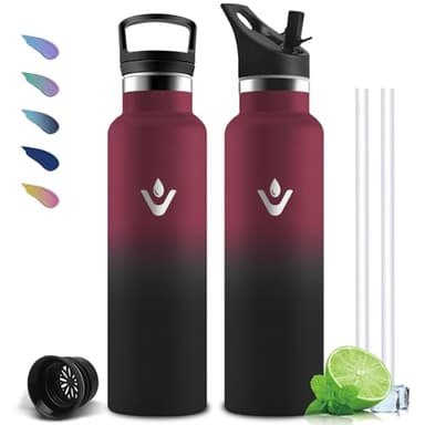 Mujigaga Botella Agua Acero Inoxidable, Botella Termica 1 litro, A Prueba de Fugas, Cantimplora con Pajita, sin BPA, Mantiene 24H Frio/12H Calor, Cantimplora para la Deportes, Senderismo, Cámping