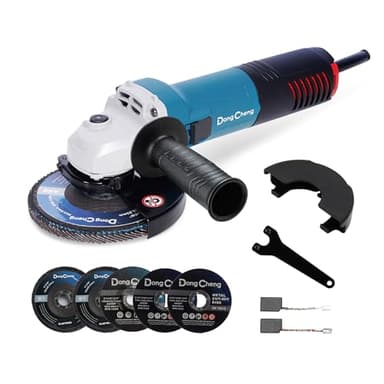 DongCheng Amoladora Angular 800W, Ø125mm, 11800 rpm, Cubierta Rápida, Empuñadura Auxiliar, Incluye 2 Discos de Desbaste, 2 de Láminas y 2 de Corte para Pulir y Cortar
