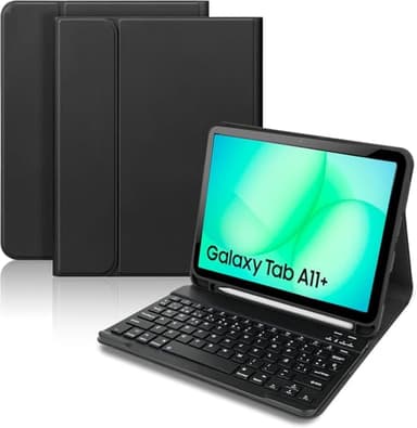 Funda con Teclado Compatible con Samsung Galaxy Tab A9+/A11+ 11 Pulgadas 2023/2025 con Película Protectora [Español], SM-X210/X216/X218/SM-X236B/SM-X230, Funda Protectora con Portalápices (Negro)