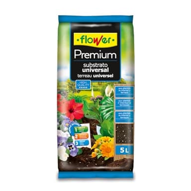 Flower - Sustrato Universal Premium 5 L | Tierra para Plantas Interior y Exterior | con Fibra de Coco y Perlita | Aireación, Drenaje y Enraizado Óptimo