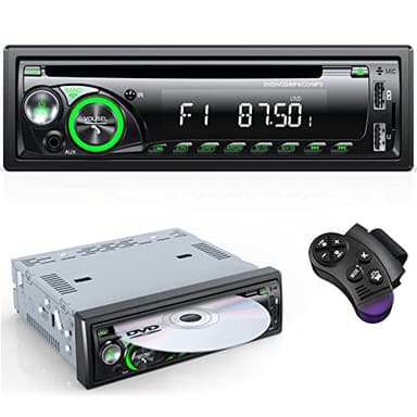 Radio Coche Bluetooth CD DVD Player, Chismos Autoradio Bluetooth 5.0 Manos Libres, RDS Radio 1 DIN para 9-24V Car, Soporta FM/AM/MP3/AUX/2 USB/SD/TF/WMA/WAV/7 Colores Control Remoto
