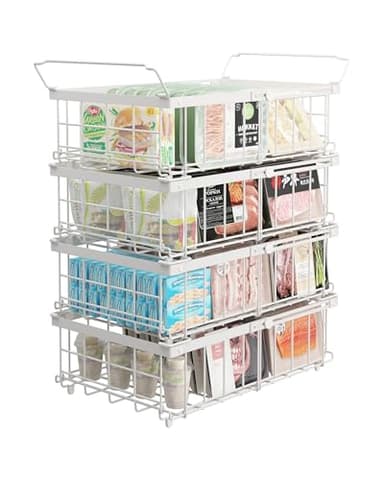 UMDONX Cesta para Congelador de 4 piezas blanco - Cestas apilables para congelador con asa, para congelador de 283 a 566L, organizar ingredientes congelados,Longitud extensible (29-45x30x15cm)