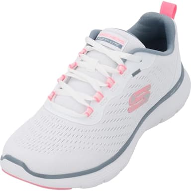 Skechers Flex Appeal 5.0, Zapatillas de Deporte Mujer, Malla Blanca Rosa Y Ribete Azul Claro, 40 EU