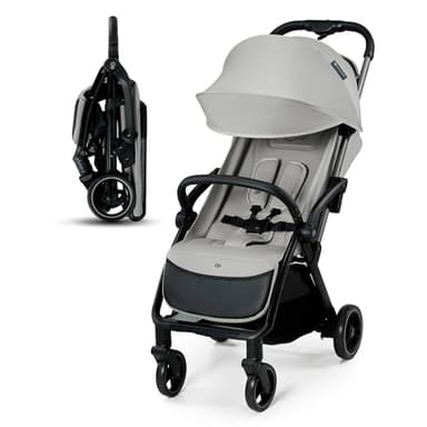 Kinderkraft APINO Silla de Paseo, Carrito Bebé con Plegado Automático, Posición Reclinada y Tumbada, Ligero 7,5g, Impermeable, Carga Máxima 24 kg, Gris