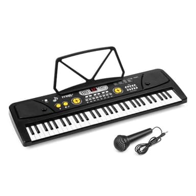 MAX KD61 – Teclado electrónico infantil 61 teclas con batería recargable, micrófono, display LED, grabación, ritmos, acordes y funciones de aprendizaje principiantes desde 5 años – Color negro
