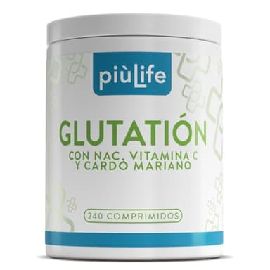 Glutation Reducido 240 Comprimidos PiùLife, Con Nac, Vitamina C Y Cardo Mariano, Suplemento Glutathione 250mg Por Dosis (2 Al Día), Potente Antioxidante, Detox, Sistema Inmunitario