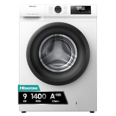 Hisense WF1Q9041BW - Lavadora, Class A, 9Kg, 1400 rpm, Alto 84.5cm x Ancho 59.5cm, Color Blanco, Función Vapor 99,9%, Lavado Rápido+, Lavado Automático, Finalización Diferida, Tecnología Inverter