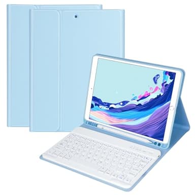HOTLIFE Funda con Teclado para iPad 10.2 9th Gen 2021/iPad 8th 2020/iPad 7th 2019, Español Ñ con Inalámbrico Desmontable Teclado (QWERTY) para iPad Pro 10.5 2017/iPad Air 3 2019(Azul Claro)