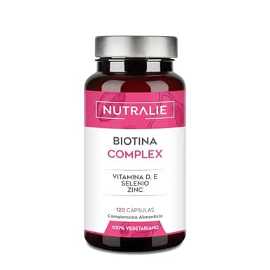 Biotina para el Cabello 10000mcg - Crecimiento Cabello Piel Uñas - Zinc + Selenio + Vitaminas E D para el Pelo - Con Vitamina E, D, Zinc y Selenio - 120 Cásulas 100% Vegetarianas Nutralie
