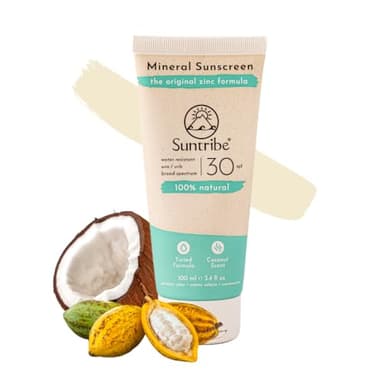 Crema Solar Mineral Natural FPS 30 Suntribe - 100 ml, Tinte, Ecológica - 100% Natural & Segura para Arrecifes - Óxido de Zinc no Nano - Resistente al agua