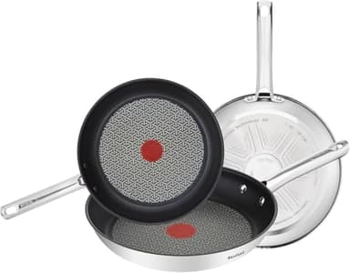 Tefal Duetto - Juego de Sartenes de 20/24/28 cm, Apto inducción, antiadherente, revestimiento titanio, Thermo-signal, sin PFOA, apto lavavajillas y horno, acero inoxidable