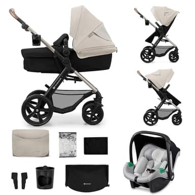Kinderkraft MOOV2 Carrito bebé 3 en 1, EVA, Mink PRO I-Size, Sistema de Viaje, Cochecito para Bebé, Silla de Paseo, Plegable, para Recién Nacido, Desde el Nacimiento hasta los 3 Años, Gris