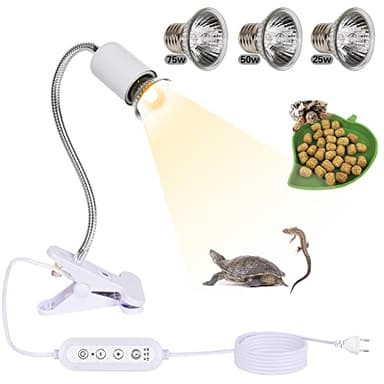 Lampara Tortuga Luz para Tortugas de Agua UVA UVB + 3 Bombilla Calor （25/50/75 W)+ Comedero para Reptiles Lampara Tortugas de Agua con Temporizador para Pollitos Accesorios Tortuguera Acuario Tierra