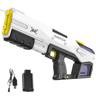 Pistola de Agua Eléctrica, Pistola de Agua Potente con 8M Alcance, 2 Modos de Disparo, Absorción Automática, Capacidad de 450ML, Juguete Acuático para Fiestas de Verano para Niños y Adultos (Negro)