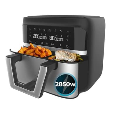 Cecotec Freidora de Aire sin Aceite 9L Divisible en 2 Air Fryer Cecofry Dual 9000 Essential. 2850W, Dietética y Digital, Panel Táctil, Temperatura Dual y Regulable, 6 Modos, Tecnología PerfectCook