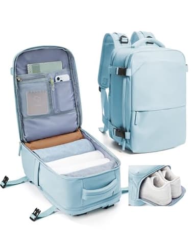kibachev Mochila Viaje Cabina Avion 40x20x25 Hombre Mochilas de Viaje 20L con Zapatillero,Mochila Portatil Cabina 40x30x20 Mochila Mujer Trabajo Travel Backpack Azul Claro