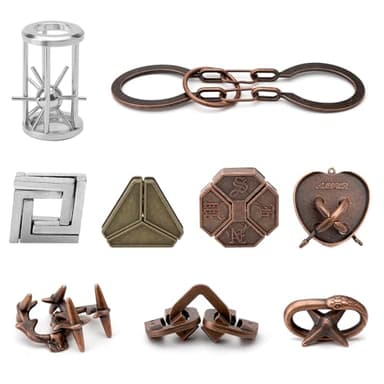 HENGBIRD 9 Piezas Rompecabezas Metal, Juegos de Ingenio Metal Puzzle, Juegos Logica Inteligencia Educativos IQ Puzzle Juguetes Metalicos Rompecabezas Regalo para Adultos Adolescentes