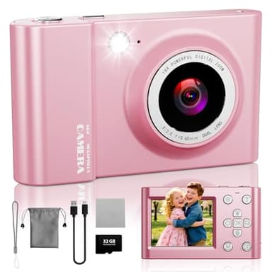 CHAKEYAKE Cámara Digital 4K, Cámara Fotográfica 64 MP con Autofoco, Zoom Digital 18X, Pantalla LCD de 2,4", Tarjeta de 32 GB, Filtros, Camara Compacta para Niños, Adolescentes Principiantes Vlog, Rosa