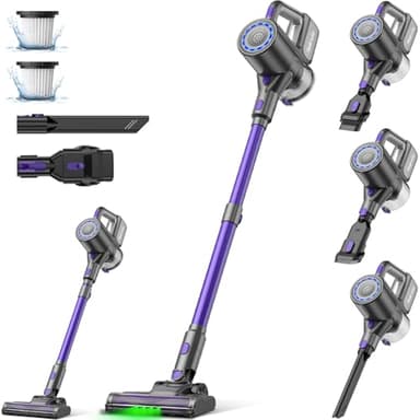 Suirviz U8 Aspiradora sin Cable, 40KPa/35 Mins, Aspiradora Escoba sin Cable con Luz Verde, Aspirador de Mano Aspirador Escoba Inalámbrica Vertical Potente Ideal para Pelo de Mascota/Alfombra/Suelo
