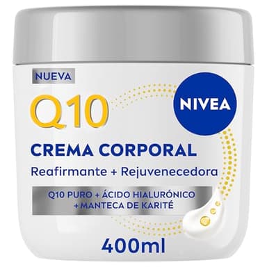 NIVEA Q10 Crema Reafirmante + Rejuvenecedora para Zonas Específicas (400 ml), crema corporal con Ácido Hialurónico y Manteca de Karité, hidratante 72h para brazos, glúteos, abdomen y rodillas