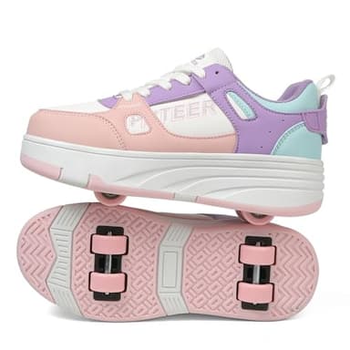 Mateju Zapatos con Ruedas para Niñas Niños, Patines con 4 Ruedas Retráctiles Multiusos 2 en 1, Zapatillas Deportivas al Aire Libre Zapatillas de Skateboarding de Moda
