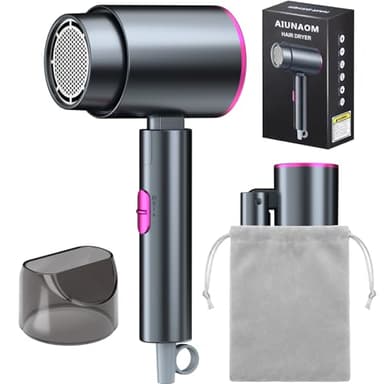 AIUNAOM secador pelo viaje plegable, 2000W secador pelo profesional de secado rápido con botón de aire frío y caliente, secador plegable, ideal para casa y salón