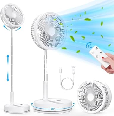 LIPETY Ventilador de Pie Oscilante Portátil Plegable, 9" 7200 mAh Bateria Recargable USB C Pequeño Mesa Ventiladores con Control Remoto, Ventoinha Pedestal Silencioso para Hogar Dormir Oficina Viaje