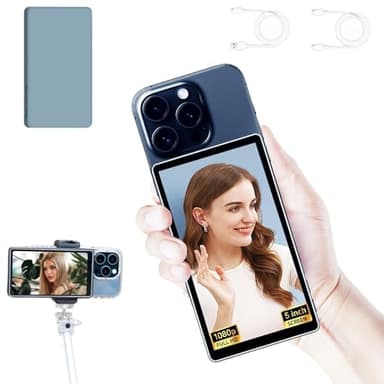 Shimbol CP5 Lite Mobile Vlog Selfie Display, 5-Zoll 1080P Mini Display, Rückfahrkamera, Dual Band 2.4G/5G Wireless Übertragung für Vlogging TikTok mit magnetischer Grauer Silikonhülle