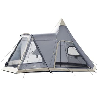 Skandika Tienda de campaña India Tipi | para 4-6 Personas, 2-3 m de Altura, Suelo Cosido, 3000 mm de Columna de Agua, UV 50+ (460 Protect Plus (Gris/Beige))