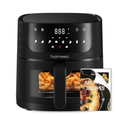 HAIMEEC Freidora de aire 4 Litros, Air Fryer 8 en 1, Ventana Transparente, Pantalla Táctil Digital, 70% Menos Energía, Menos Acei, 30-200°C, con 78 Recetas, Cajón Individual